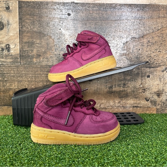 NIKE‎ AIR FORCE 1 MID WB TD Bordeaux Size 5C AH0757-600 - Picture 1 of 6